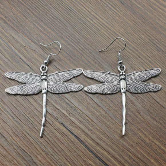 dazzling items Jewelry - Large Silver Dragonfly Dangle Statement Earrings